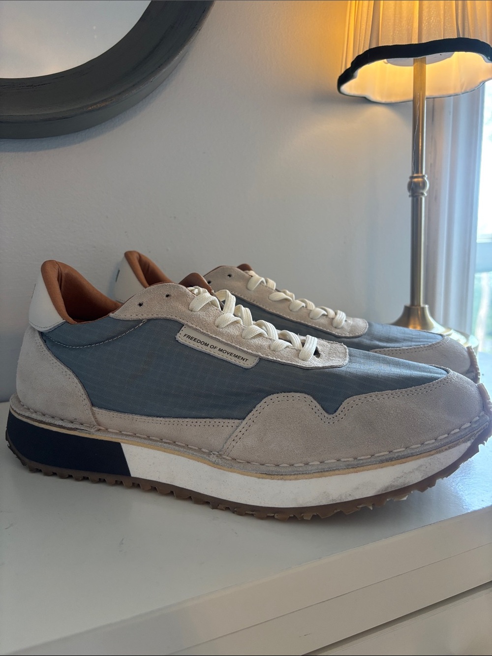 Casual Men's Grey & Blue Low-Top Sneakers